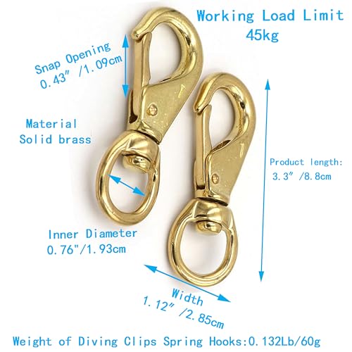 4 Pack Brass Double Ended Diving Hook Clips - Fishing, Surfing, Sea Work