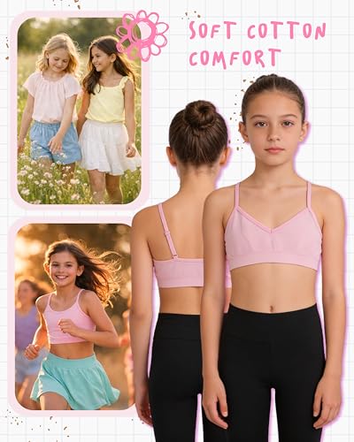 Sweet & Sassy Girls Training Bras 9 Pack - Seamless Cami Bralette (Small, Space-Dye)