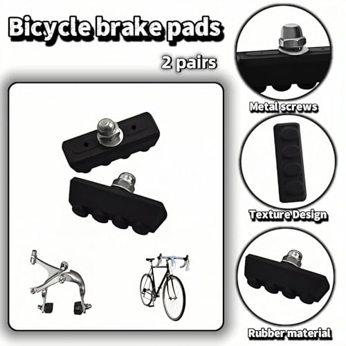 Road Bike Brake Pads - 2 Pairs, All-Weather Quiet Caliper Brake Shoes