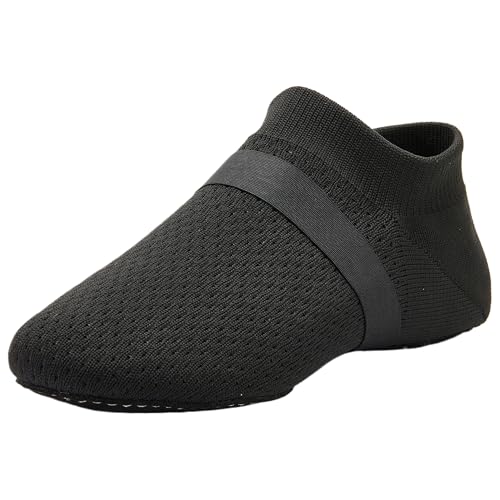 SANGEESON Slip-On Jazz Shoes for Men & Women Lightweight Breathable Dance Sneakers (Size 8-8.5 Women / 7-7.5 Men, Black)