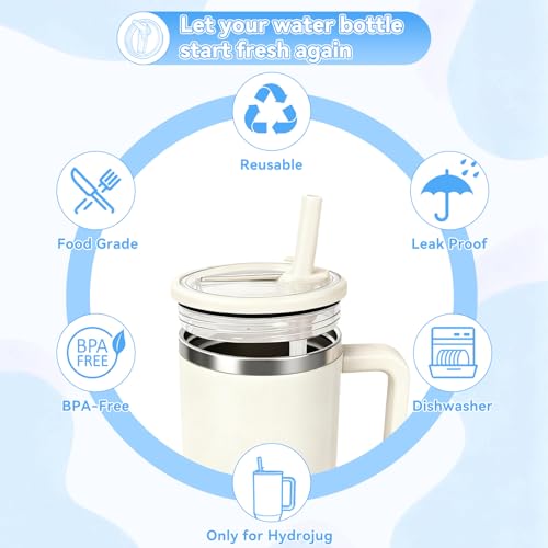 Tatamy 32oz Cream Flip Straw Lid for HydroJug Traveler – Leak-Proof, BPA-Free, Dishwasher Safe (2 Lids + 4 Straws)