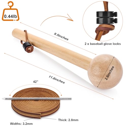 Baseball Glove Mallet Break-In Tool with Leather Laces and Relace Needle