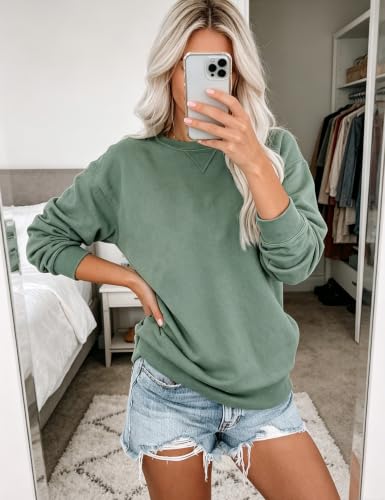 Bingerlily Women's Green Crew Neck Long Sleeve Sweatshirt Medium Casual Tops