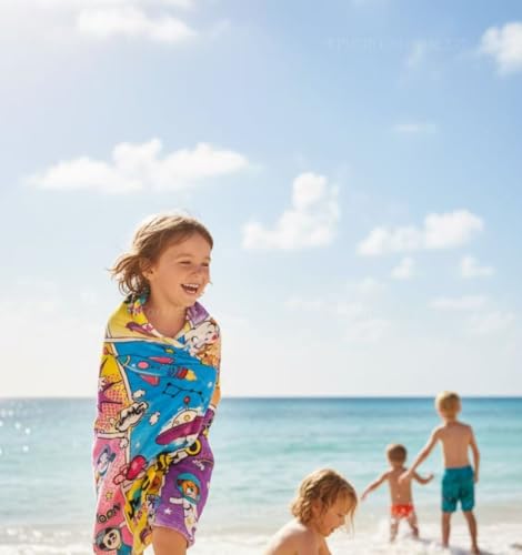 Kids Beach Towel - Soft Absorbent Cotton Velour - Space Travel 51"x25.5"