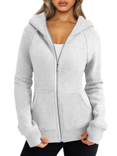 Trendy Queen Women's Grey Zip Up Fleece Hoodie Small Fall Fashion Sweatshirt
