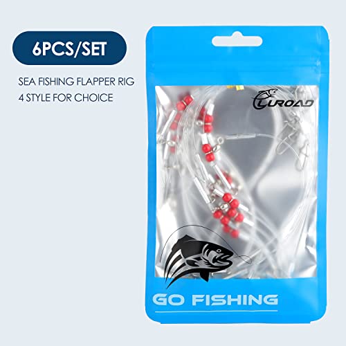 Fishing Leader Rigs - 6 Pcs Nylon-Coated Lines with Swivels & Snap Beads, 2 Arm, Green