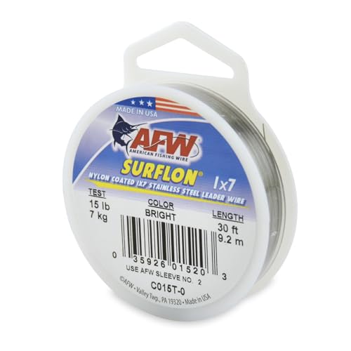 Stainless Steel Fishing Leader Wire - Nylon Coated, 30ft, 15lb Test - Bright