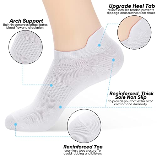 7-9/12 Pairs White Ankle Socks Women & Men No Show Low Cut with Tab