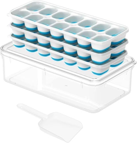 Ice Cube Tray Set with Lid - 3 Pack Silicone Trays