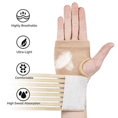 Wrist Brace Support - 2 Pack Adjustable Compression Wrap, Cream