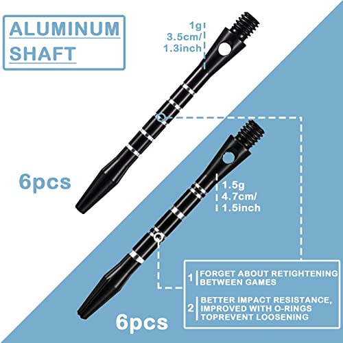 Black Style Aluminium Dart Shafts 50/53mm with Rubber Rings - Skylety 30 Pcs