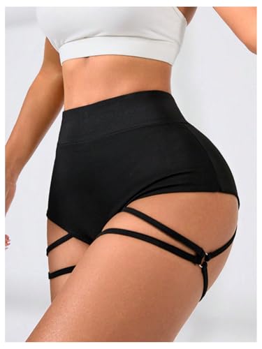 OYOANGLE Women's Strappy Booty Rave Shorts Cut Out Cheeky Garter