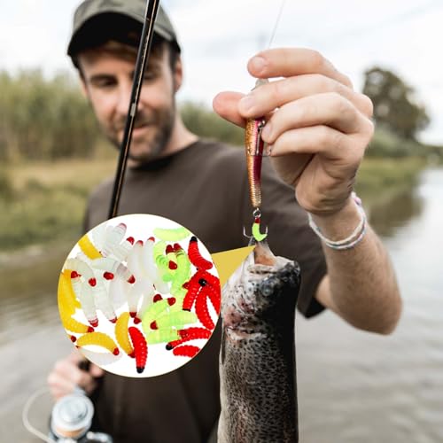 50 Pcs Soft Silicone Maggot Fishing Baits - Freshwater Lures