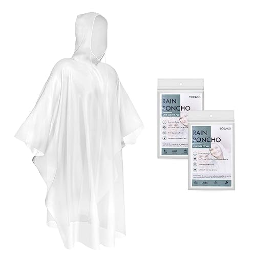 Disposable Rain Poncho with Hood for Adults - Clear, 2-Pack