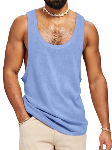 Runcati Men's Workout Tank Top - Sleeveless Gym Fitness Shirt, Large Sky Blue