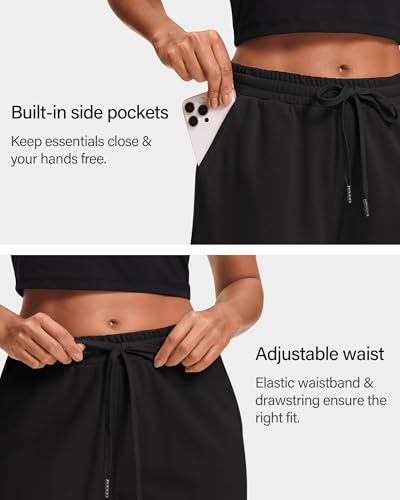 Stelle Women's Cotton Bermuda Shorts 10" Sweat Shorts with Deep Pockets - Black, Large