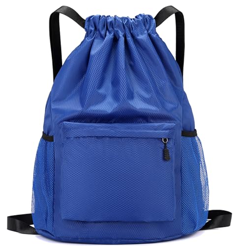Drawstring Backpack Gym Bag - Waterproof, Large Capacity, Blue