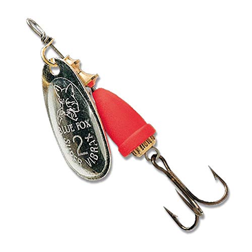 Blue Fox Classic Vibrax Inline Fishing Spinner 1/4 oz - Red Tipped / Silver Flake