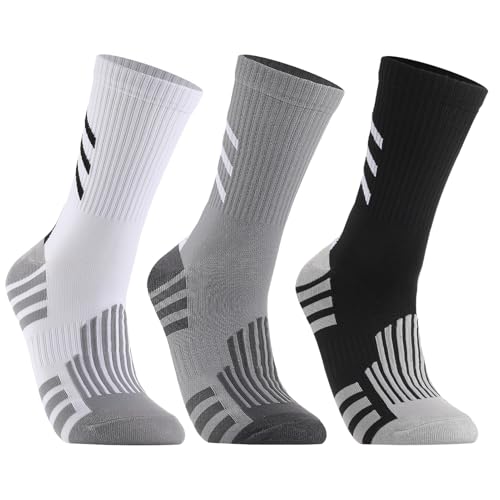 Compression Athletic Crew Socks - 3 Pairs in Black, White, Gray