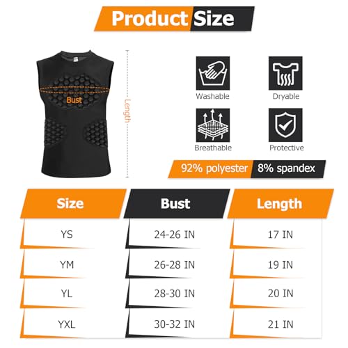 Youth Baseball Chest Protector Padded Shirt for Softball - Small Black