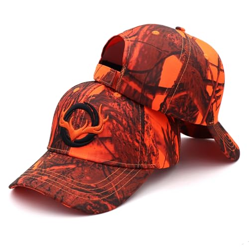 JUSOCC Deer Hunting Camouflage Hat - Medium Orange Camo, Adjustable Baseball Cap