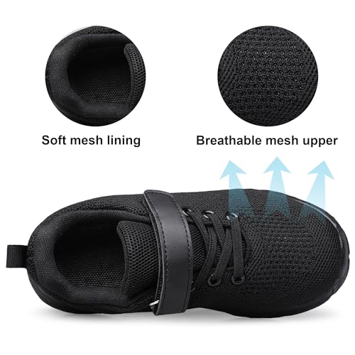 YHOON Little Kid Black Sports Sneakers for Boys Girls - Toddler & Kids Running Shoes