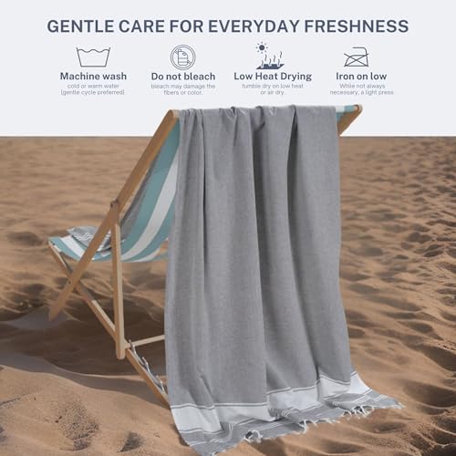 9Threads Grey 2-Pack Oversized Turkish Beach Towels 36x72 Inches - Quick Dry Sand-Resistant Travel Pool Towels