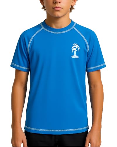 Boys Rash Guard Swim Shirt UPF 50+ Short Sleeve - 14-16 Royal