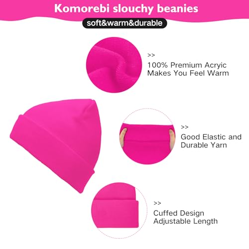 Warm Slouchy Beanie for Men & Women - Hot Pink One Size