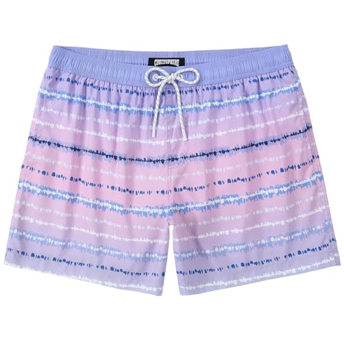 Men's 5 Inch Quick Dry Swim Trunks - Stripe Purple-Pink Gradient