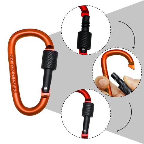 3-Inch D-Shape Locking Carabiner Clips - Multicolor Set of 6
