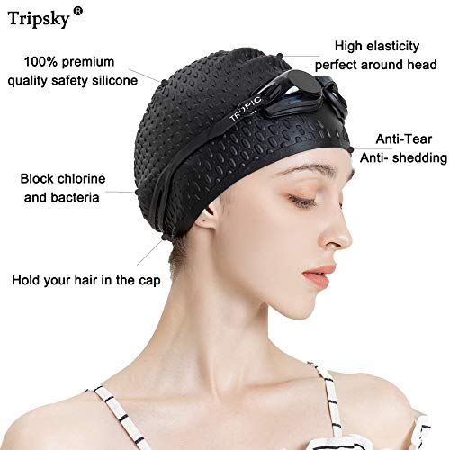 Tripsky Silicone Swim Cap,Comfortable Bathing Cap Ideal for Curly