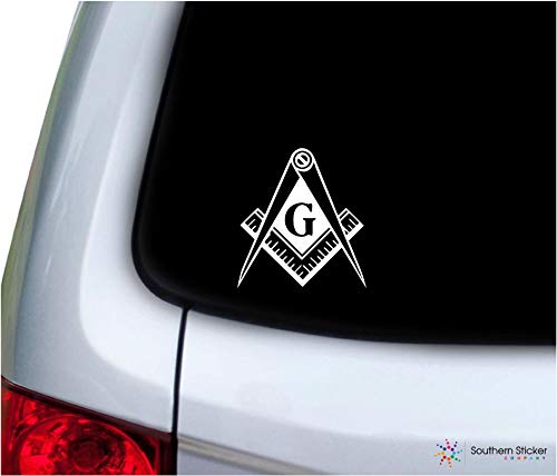 Freemason Masonic Lodge Symbol Vinyl Decal - 3.9x4.2 Inch White