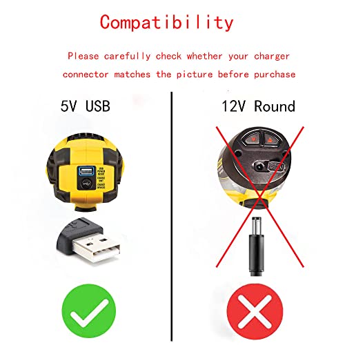USB to USB Charger for Stanley Fatmax Spotlight SL10LEDSL SL10LEDS TL450 TL600 TL600PS TL600PSC TL450PS SAT3S SS4LS Zero Trace TL1KPZ TL1KPS BB24PS 5V Replacement Adapter Power Cord - (Not fit Round)