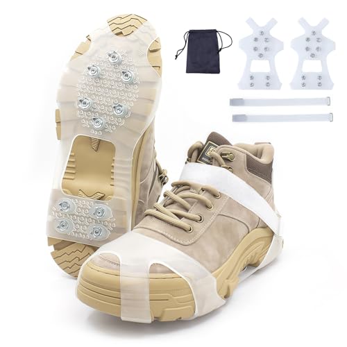 Translucent Ice Cleats with 10 Steel Spikes - Slip-On Traction for Shoes