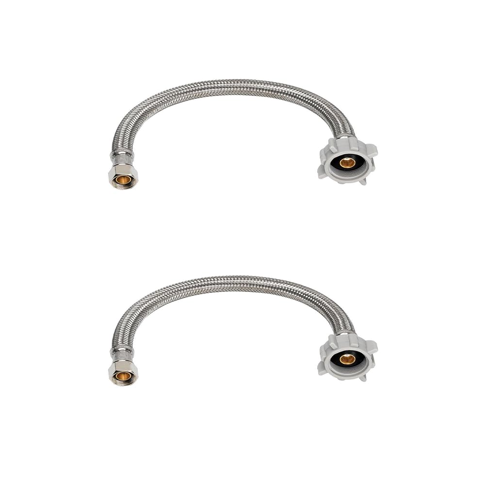 (2pcs 12 inch) PLUMBINGMASTER Toilet Water Supply Line,3/8" Comp x 7/8" BC Braided Stainless Steel Toilet Supply Line,Toilet Connector Hose with Anti-Leaking Brass Nut