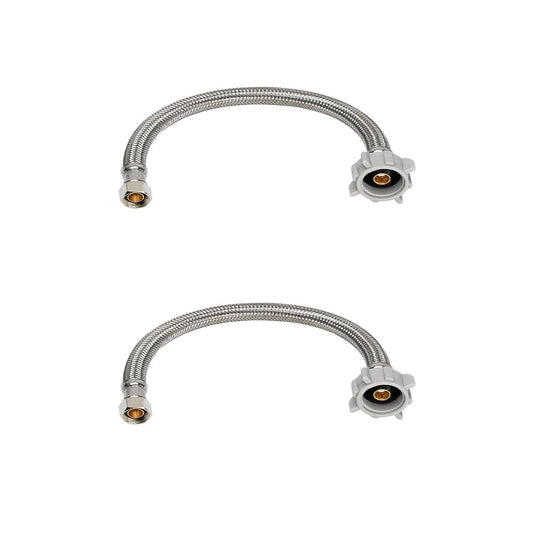 (2pcs 12 inch) PLUMBINGMASTER Toilet Water Supply Line,3/8" Comp x 7/8" BC Braided Stainless Steel Toilet Supply Line,Toilet Connector Hose with Anti-Leaking Brass Nut