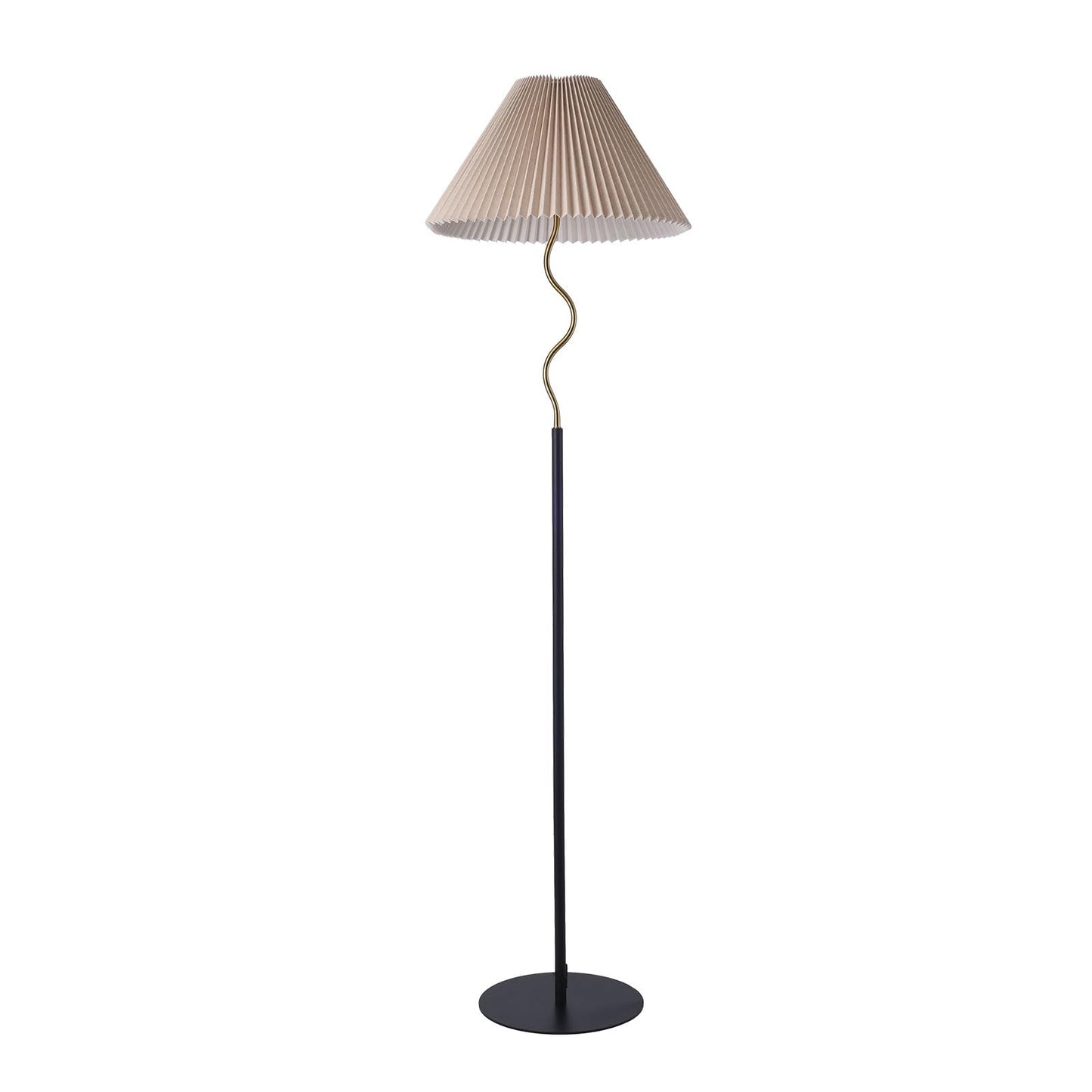 KUNJOULAM Modern Pleated Floor Lamp, Black Pole Floor Lamps, Simple Design Tall Lamp with Adjustable Beige Lampshade, Standing Lamp for Living Room, Bedroom, Office, Home (Without Bulb)