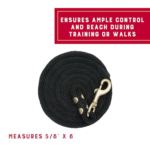8' Horse Lead Rope - Black, Brass-Plated Snap, Comfortable Grip