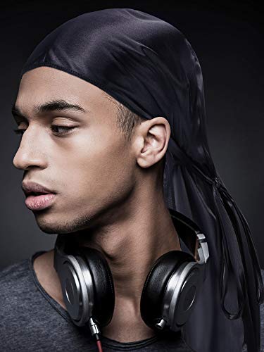 SATINIOR 8 Pack Silky Durags for Men Women - Long Tail, Wave Cap, 360 Waves Headwraps, Elastic Do Rags, Large Red Grey Black Blue