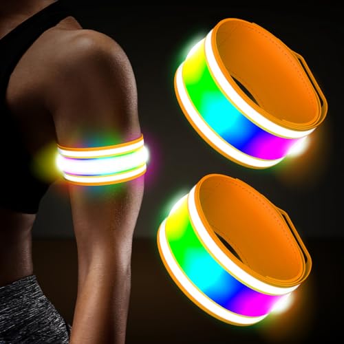Hoeraonr Rechargeable LED Armband Orange for Night Running & Walking (2 Pack)