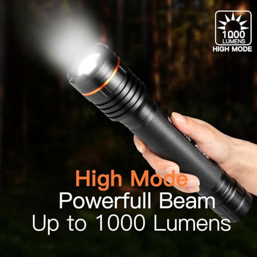 KunHe 2 Pack Heavy Duty LED Flashlights 1000 Lumens Zoomable Aluminum Police Tactical Torch