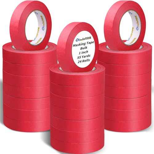 24 Rolls Red Painters Tape Bulk 1 inch x 55 Yards, Total 1320 Yd, Painters Masking Tape No Residue Wall Painting Tape Artist Tape Trim Edge Finishing Tape for Wall Painting Decoration DIY Supplies