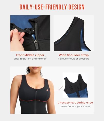 Full Body Sauna Suit for Women - Sleeveless Jumpsuit with Zipper - X-Large Black
