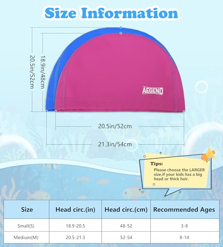Kids Swim Cap - Fabric Lined Silicone Swimming Hat for Long Hair - Black Small
