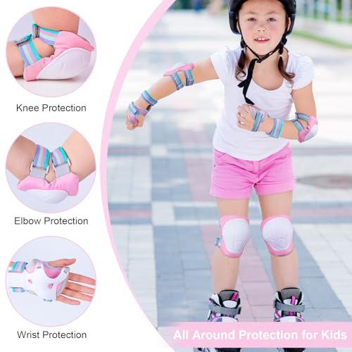 Kids Protective Gear Set - Knee & Elbow Pads with Wrist Guards - Pink, Small