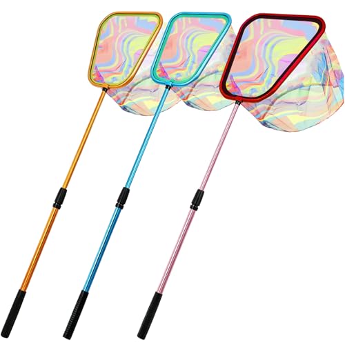 Lanboon Kids Telescopic Fishing Net 3-Pack Triangular Beach Nets with Aluminum Pole