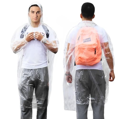 Disposable Rain Ponchos for Adults - Clear Family Pack (5 Count)