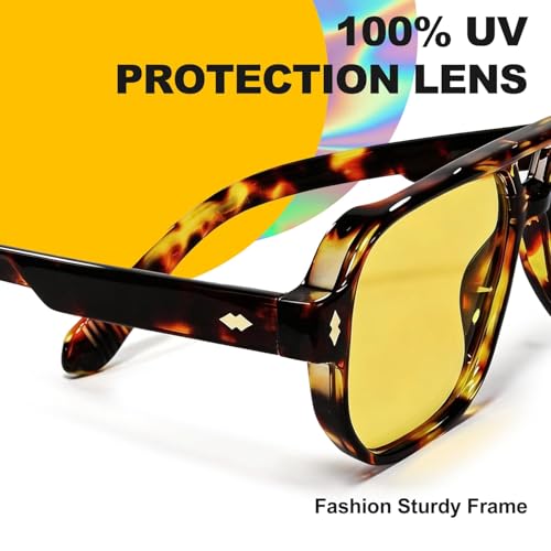 Retro Aviator Sunglasses UV400 Tortoise Brown/Yellow