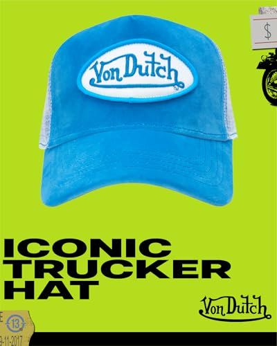 Von Dutch Velvet Trucker Hat Unisex – Blue, Curved Bill, Mesh Back, Snapback